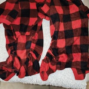 Set Of Red and Black Buffalo Check Plaid Dog Pajamas Size S